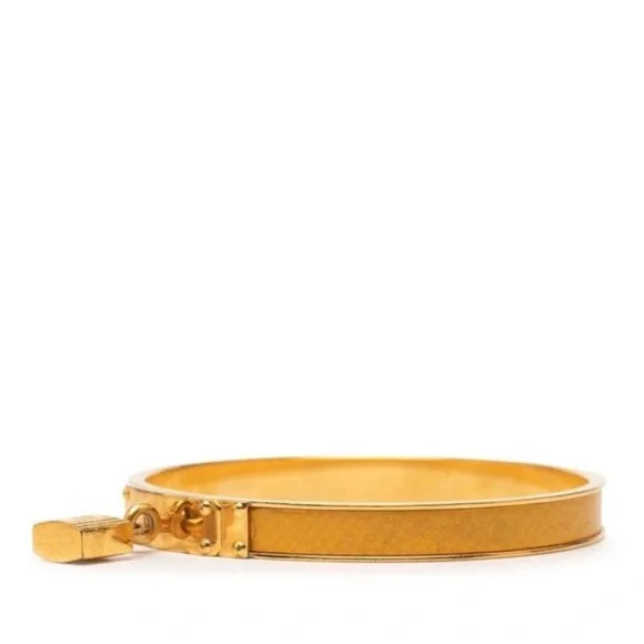 Hermes Kelly Cadena bangle bracelet lock Motif Yellow Leather inlay gold trim - Picture 5 of 5